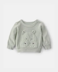 Baby Hippo Terry Pullover Sweatshirt - Green
