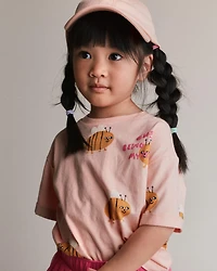 Toddler Girl Rolled Cuff Tee Bee Print - Light Pink