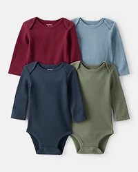 Baby Boy 4-Pack Long-Sleeve Multipack Bodysuits - Blue/Red/Navy/Green