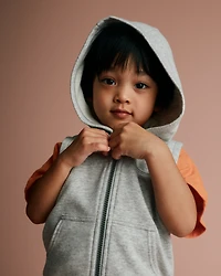 Toddler Boy French Terry Hooded Vest Pocket - Heather Grey