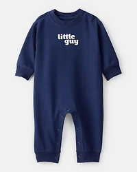 Baby Boy 'Little Guy' Cotton Long-Sleeve Jumpsuit - Navy