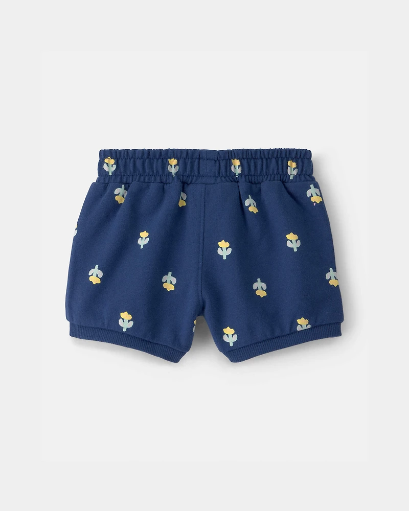 Baby Girl Floral French Terry Shorts - Blue