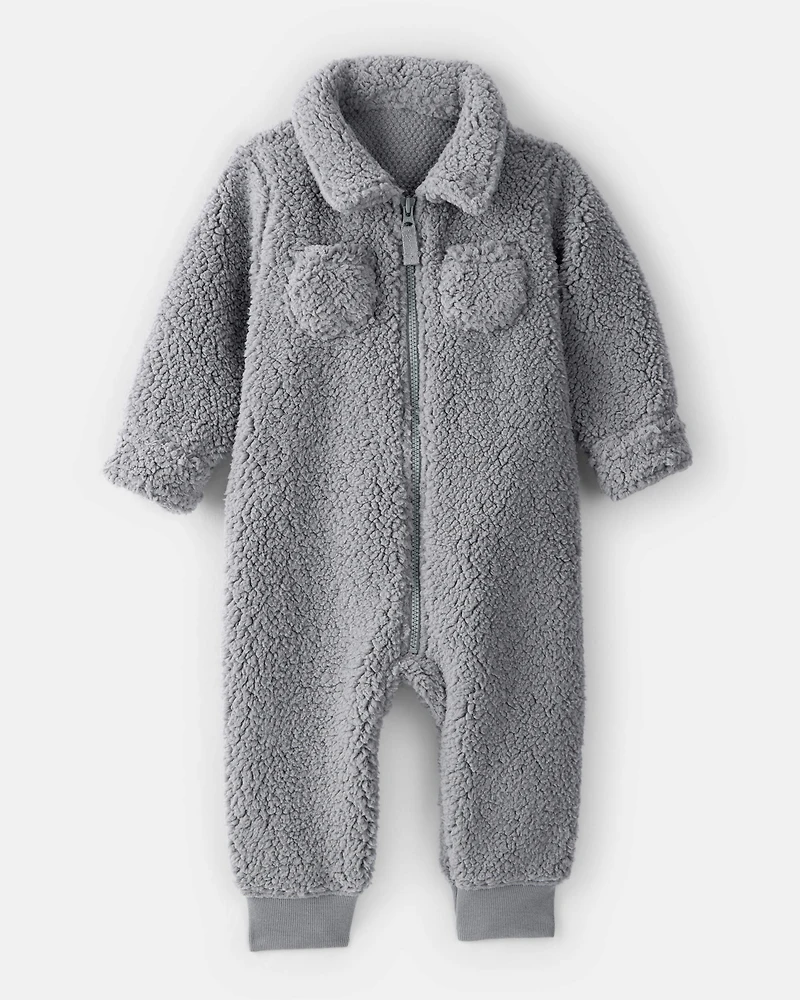Baby Boy Sherpa Pocket Zip-Up Jumpsuit - Grey