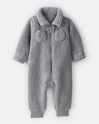 Baby Boy Sherpa Pocket Zip-Up Jumpsuit - Grey
