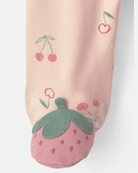 Baby Girl Strawberry 100% Cotton 2-Way Zip Sleeper - Pink