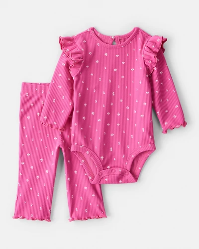Baby Girl 2-Piece Floral Bodysuit & Pant Set - Pink