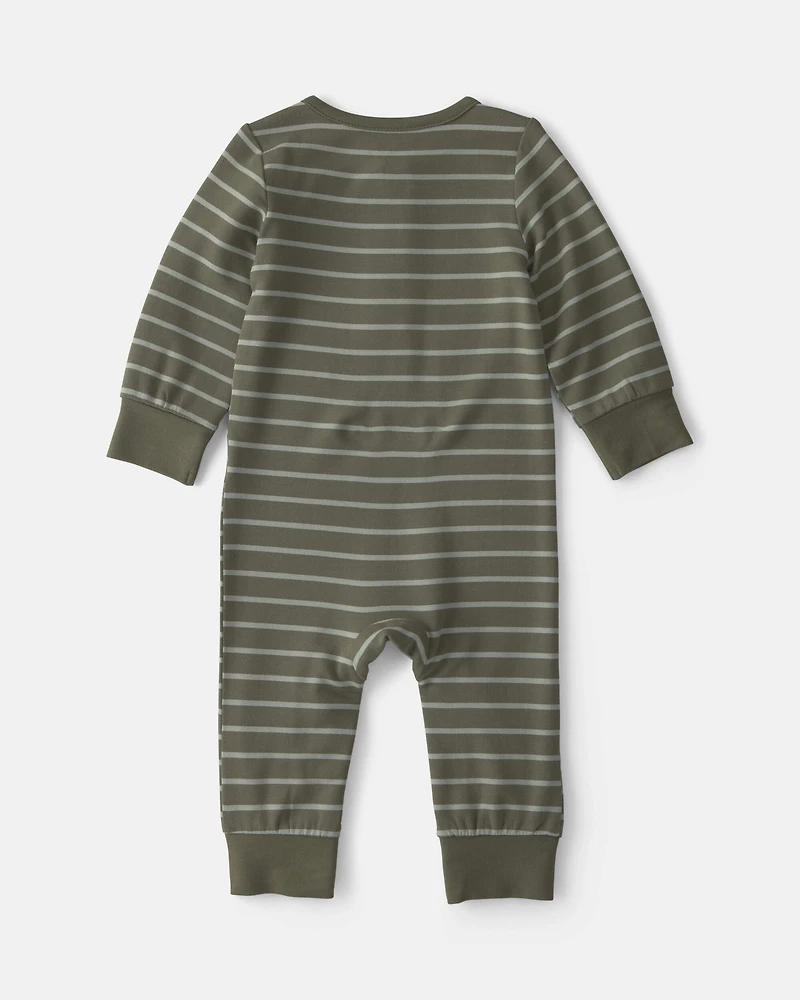 Baby Boy Striped PurelySoft™ Long-Sleeve Jumpsuit - Olive Green
