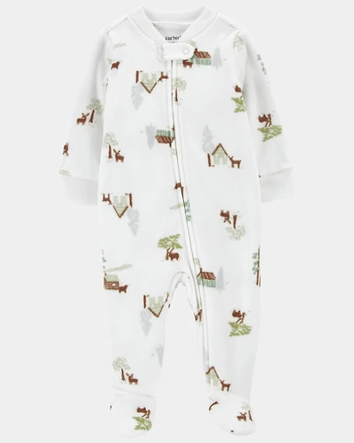 Baby Boy Barn Print Fleece Sleeper - White