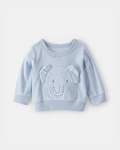 Baby Boy Elephant Terry Pullover Sweatshirt - Blue