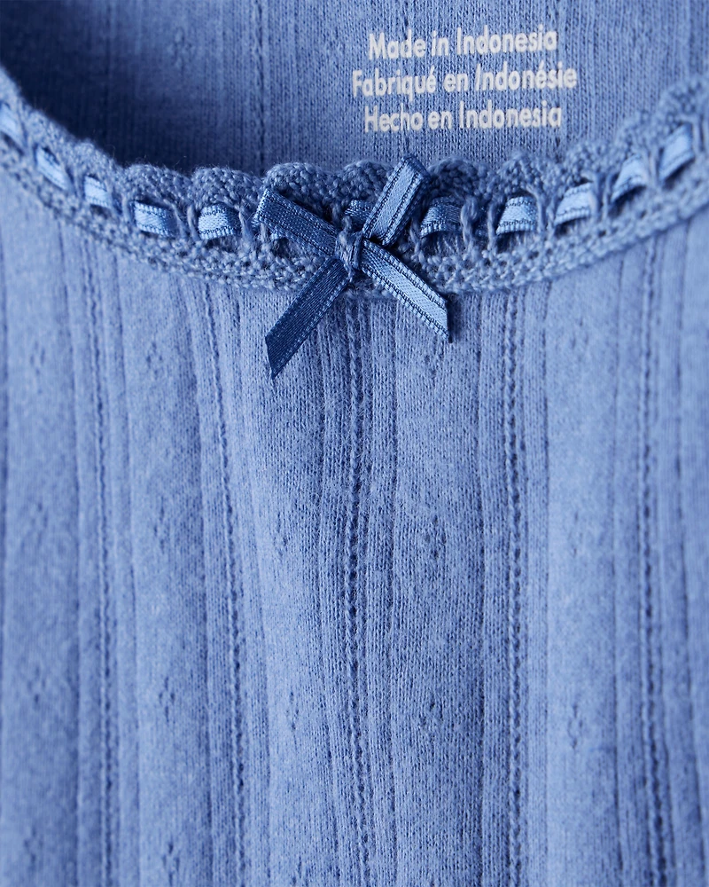 Girls Pointelle Long-Sleeve Top - Blue