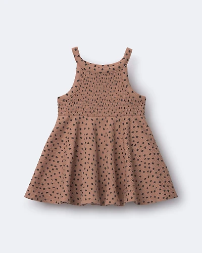 Toddler Girl Smocked Peplum Top Dot Print - Tan