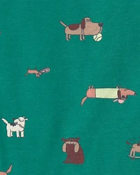 Toddler Boy Skateboard Dog Cotton Short-Sleeve Snug Fit 4-Piece pyjama Set - Green