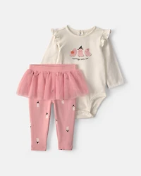 Baby Girl 2-Piece 'Mommy's Little Boo' Halloween Long-Sleeve Bodysuit & Pant Set - Cream/Pink