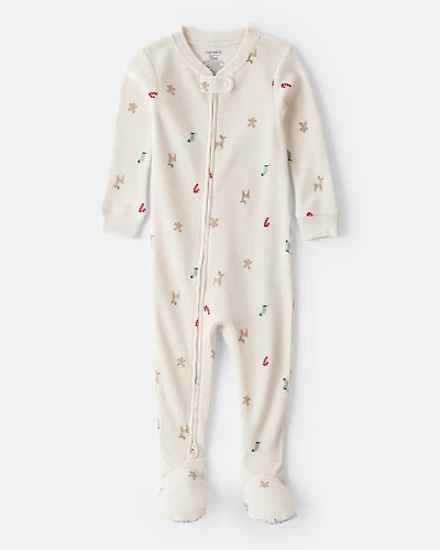 Toddler Mini Christmas Cotton Long-Sleeve Snug Fit 1-Piece Pyjamas - White