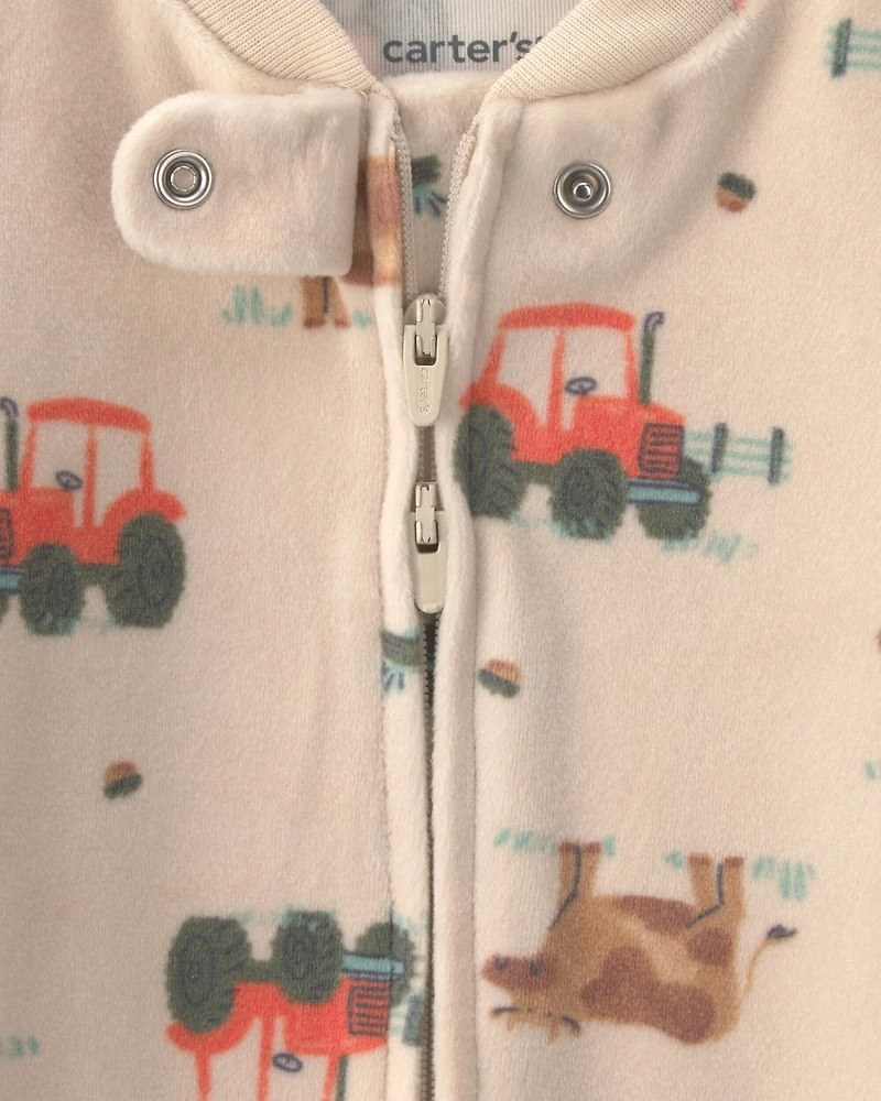 Baby Boy Tractor 2-Way Zip Sleeper - Brown