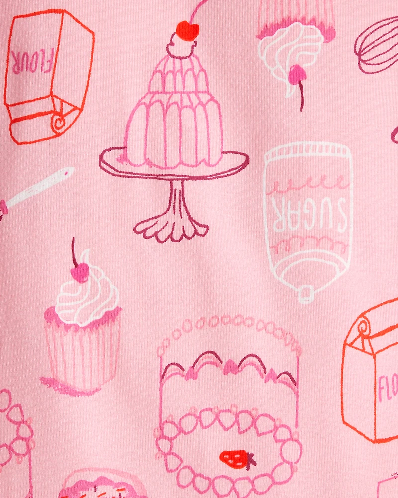 Girls Desserts 100% Cotton Snug Fit 4-Piece Pajamas - Pink/White