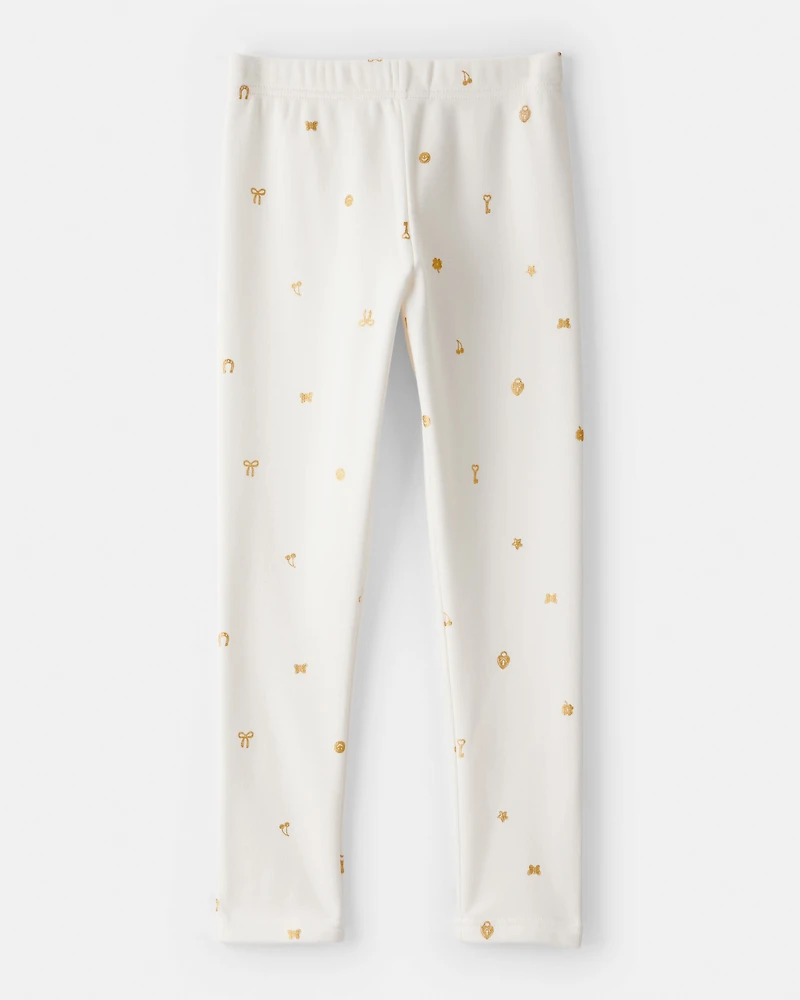 Girls Star Pull-On Stretch Cozy Leggings - Cream