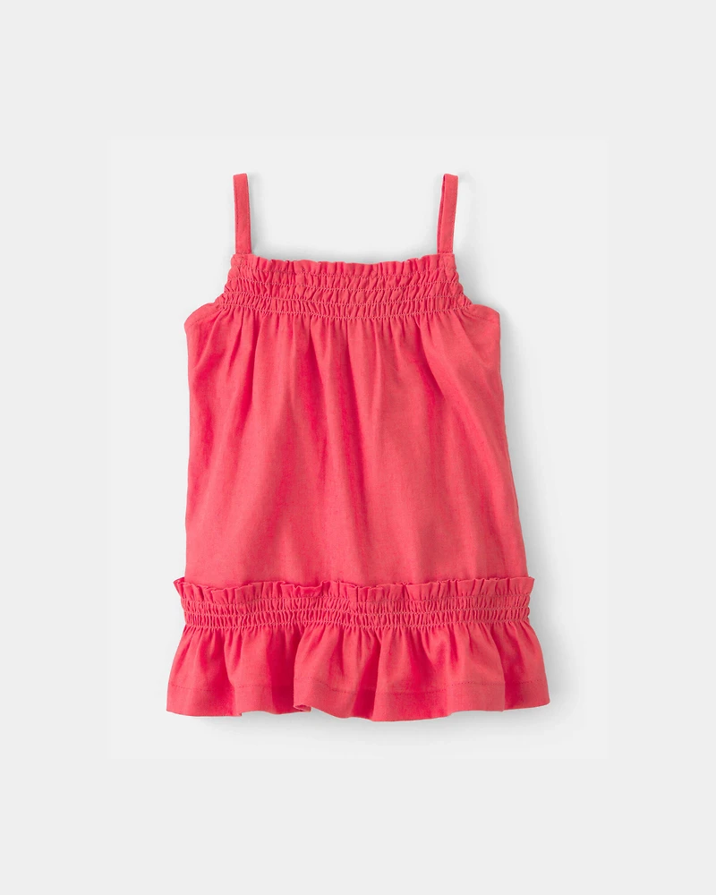Baby Girl 2-Piece Solid Linen Sleeveless Dress Set - Pink/Red