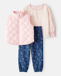Toddler Girl 3-Piece Long-Sleeve Vest Set - Pink
