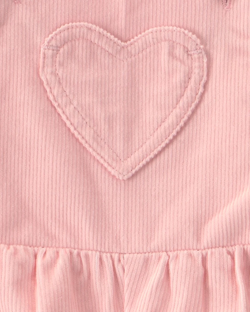 Baby Girl 2-Piece Heart Corduroy Overall Set - Pink