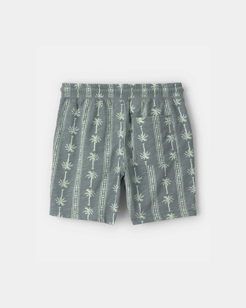 Boys Palm Tree Knit Shorts - Grey/Green