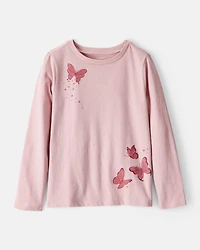 Girls Butterfly Long-Sleeve Graphic Tee - Pink