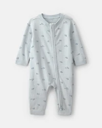 Baby Boy Train 2-Way Zip Long-Sleeve Jumpsuit - Blue