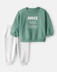 Baby Boy DayDream Fleece Juice Box Crew Long-Sleeve Tee & Pant Set - Green