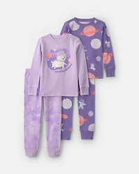 Baby Girl 4-Piece Space Dog Snug Fit Pyjama Set - Purple