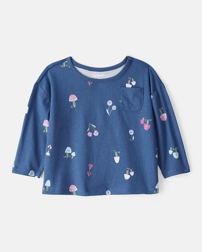 Baby Girl Floral Cotton Long-Sleeve Top - Blue