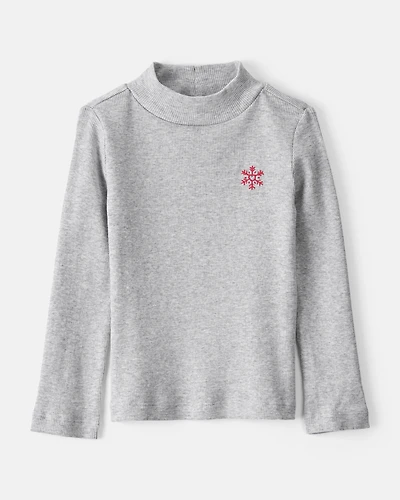 Toddler Girl Snowflake Mock Neck Rib Top - Grey