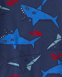 Toddler Boy Shark 100% Cotton Short-Sleeve Snug Fit 4-Piece pyjama Set - Blue
