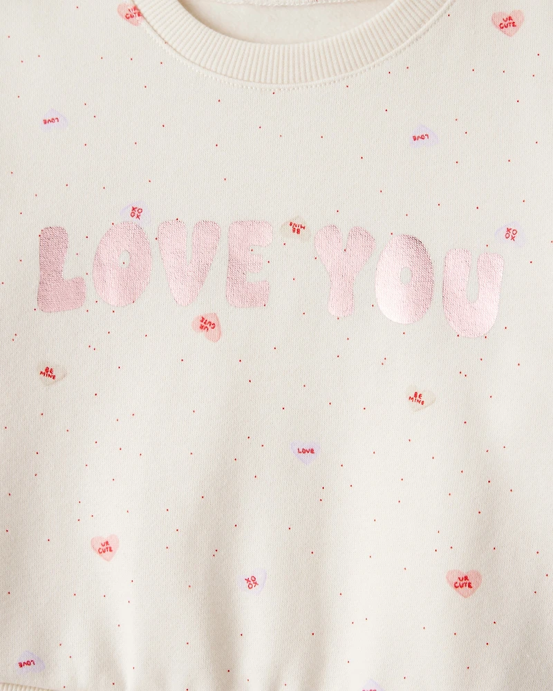 Baby Girl DayDream Fleece Heart Long-Sleeve Pullover Sweatshirt - Ivory