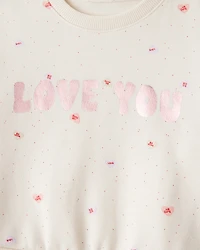 Baby Girl DayDream Fleece Heart Long-Sleeve Pullover Sweatshirt - Ivory