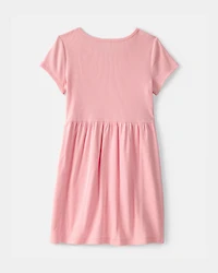 Girls Rib Short-Sleeve Dress - Pink