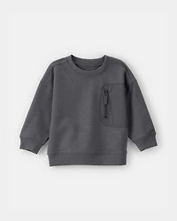 Baby Boy French Terry Zipper Pullover Sweatshirt - Grey