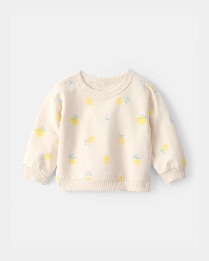 Baby Girl Lemon French Terry Pullover Sweatshirt - Cream