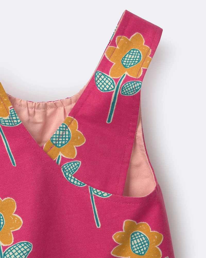 Toddler Girl Reversible Cross-Back Top Floral Print - Hot Pink