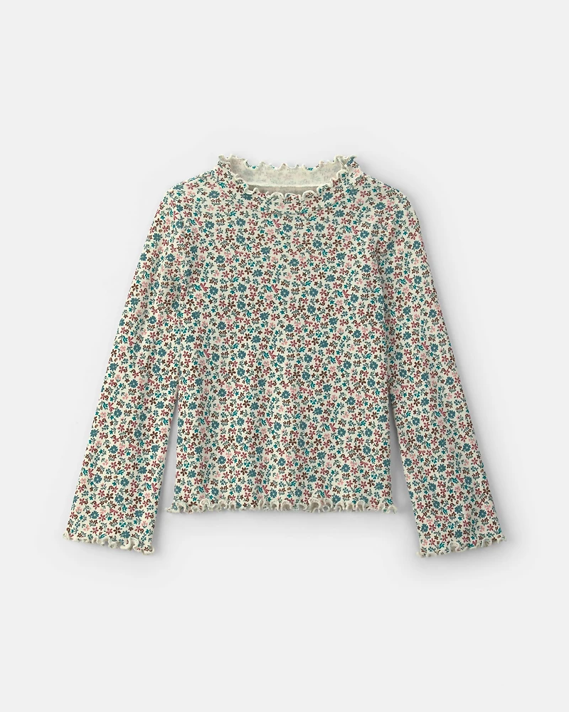 Girls Floral Long-Sleeve Mockneck Top