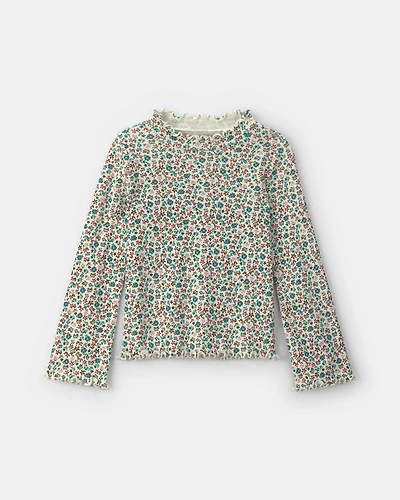 Girls Floral Long-Sleeve Mockneck Top