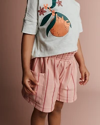 Toddler Girl Swing Short with Pockets Stripes - Peach