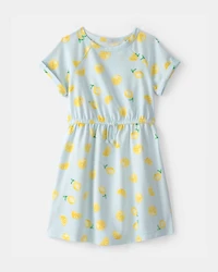 Girls Lemon French Terry Dress - Green/Yellow