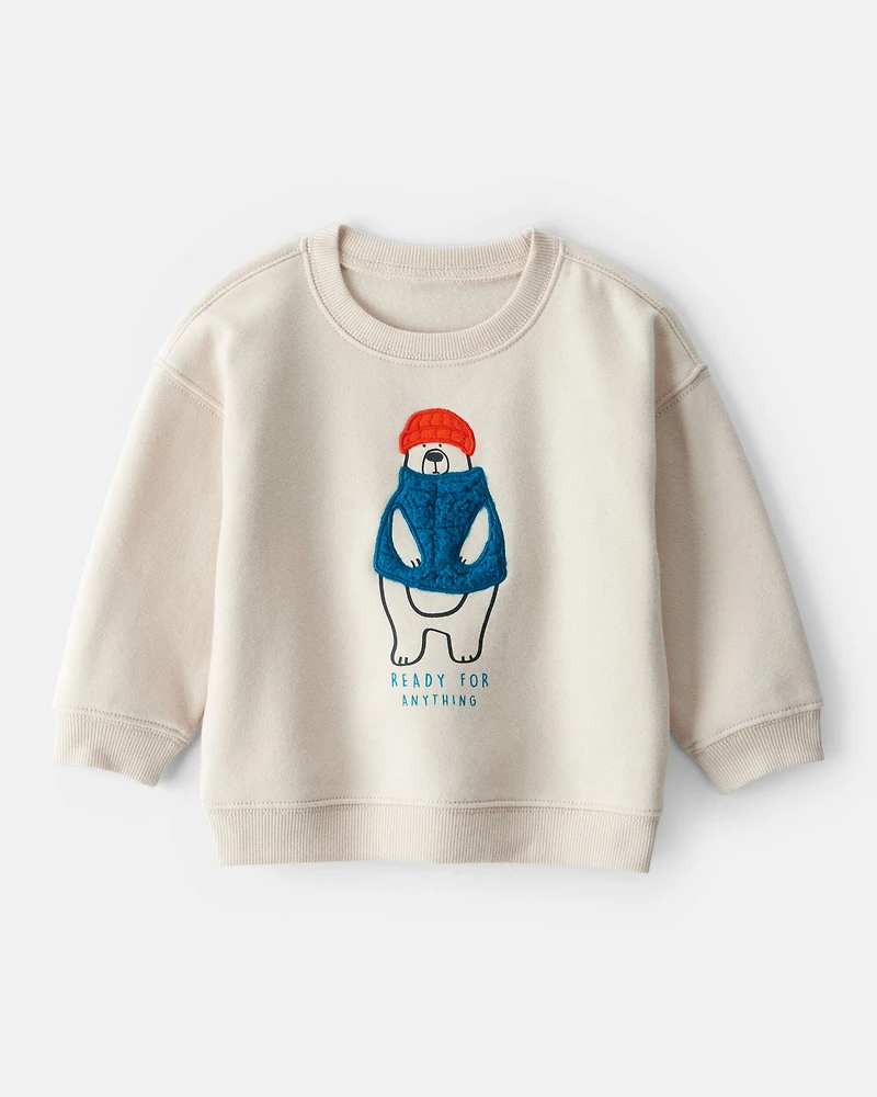 Baby Boy DayDream Fleece Bear Pullover Sweatshirt - Cream