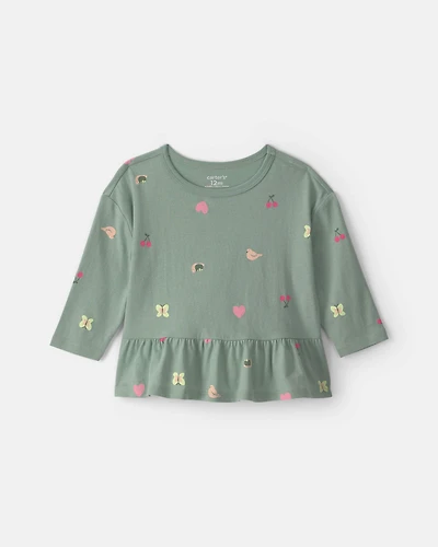 Baby Girl All Over Print Long Sleeve Top - Green