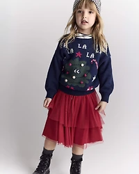 Toddler 'Fa la la' Christmas Tree Pullover Sweater - Navy