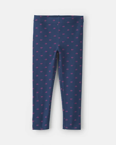 Girls Toddler Girl Bow Cotton Pull-On Stretch Leggings - Navy Blue