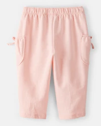 Baby Girl Bow Pocket French Terry Pants - Coral