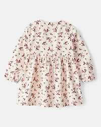 Toddler Girl Floral Print Corduroy Long-Sleeve Dress - White