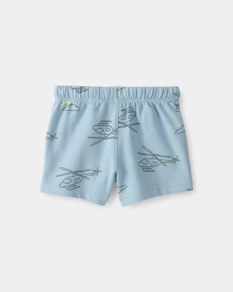Baby Boy Helicopter French Terry Shorts - Blue