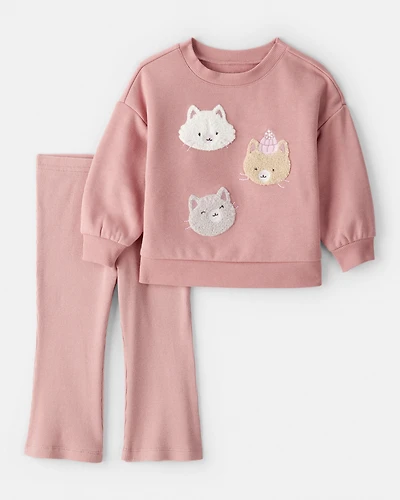 Baby Girl Cat Pullover & Pant Set - Pink